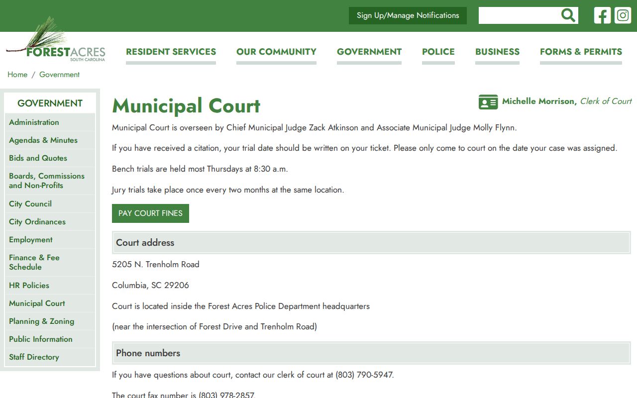 Forest Acres Municipal Court and police facility for criminal records