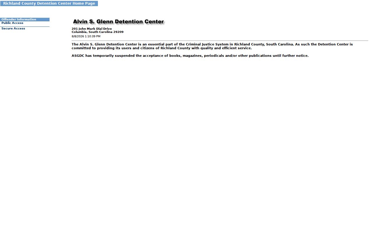 Richland County arrest lookup at Alvin S. Glenn Detention Center